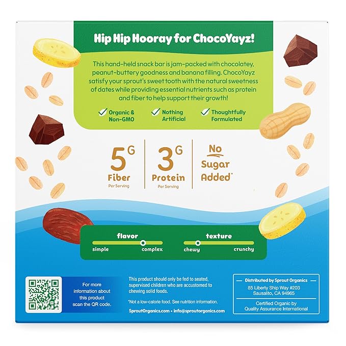 Sprout Organics, Yayz Toddler Snack Bars, Chocolate & Banana, 5 Individual Bars, 1 oz Each (30 Bars)