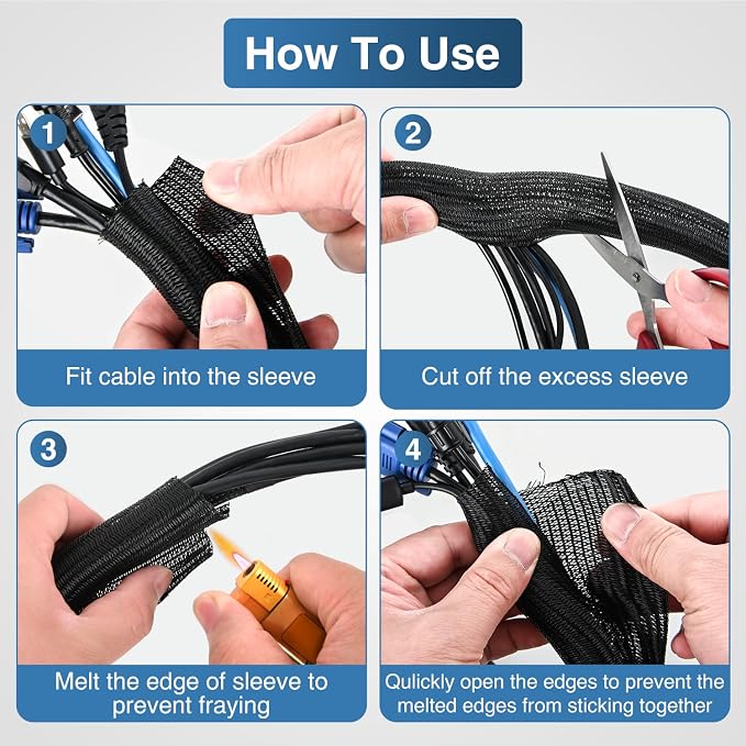 Nilight Cable Sleeve, 10ft-1inch Cord Management Sleeves, Braided Sleeving - Image 4