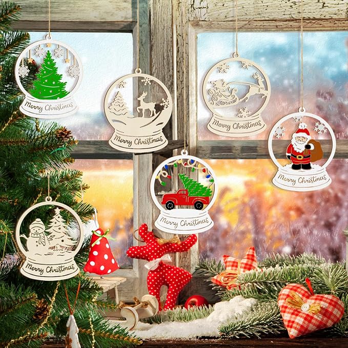 36PCS Wooden Hollow Christmas Ornaments - Image 4