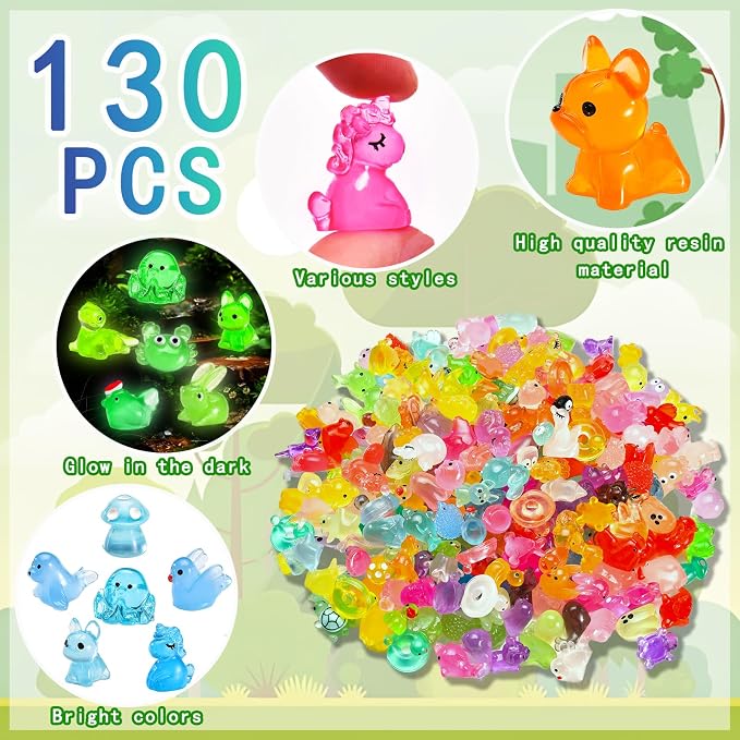 130 Pcs Luminous Mini Resin Animal Tiny Resin Animals Miniature Little Animal - Image 2