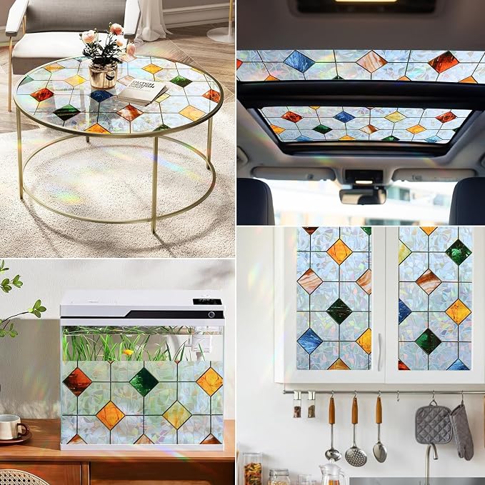 DKTIE Colorful Gem Lattice Pattern Decorative Window Privacy Film Rainbow - Image 5