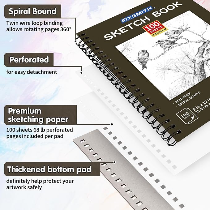 FIXSMITH 9"X12" Brown Sketch Book, 400 Sheets Spiral Sketchbook, Acid Free - Image 3