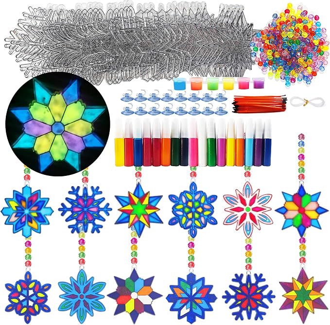 30 Sets Winter Snowflake Suncatchers Craft Kits DIY Glow In The Dark Window by Ayhuhra