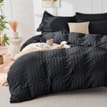 HYMOKEGE Black Duvet Cover King Size, Ultra Soft 3-Piece Seersucker Duvet Cover by HYMOKEGE