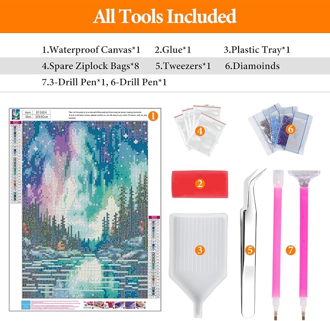 Offito Aurora Diamond Art Kits for Adults, 5D Starry Sky Lake Diamond Painting - Image 5