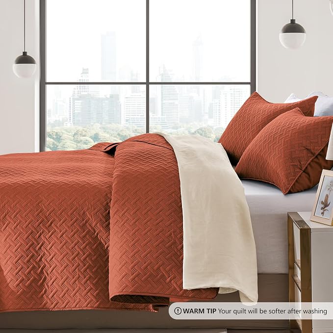 FLYMME Queen Quilt Bedding Set Burnt Orange Lightweight Bedspreads Full Size - Image 4