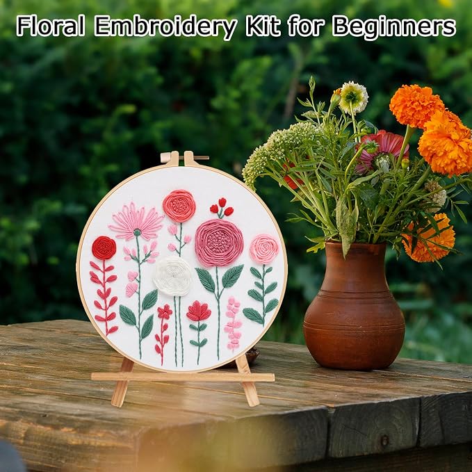 Nuberlic Embroidery Kit for Beginners -Floral Easy Embroidery Kits for Adults - Image 5
