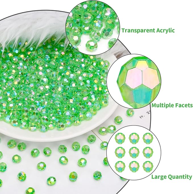 BONNY BOXX 500pcs 8mm Acrylic Faceted Round Crystal Beads Transparent Green AB - Image 4
