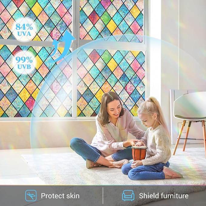 Haton Window Privacy Film Stained Glass Film, Rainbow Decorative Window Cling - Image 6