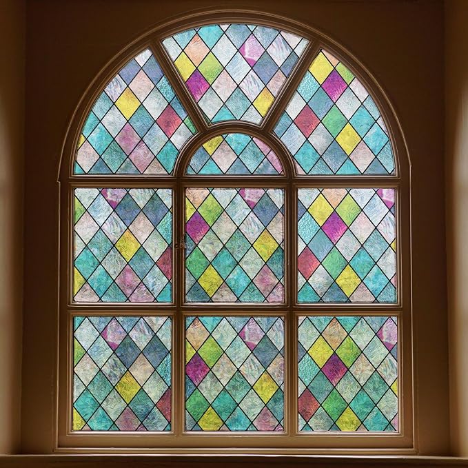 Stained Glass Window Film, Window Privacy Films, Colorful Lattice Window Tint by FEOMOSDIRECT