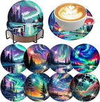 ijbnhd 8 Pcs Aurora Diamond Art Coasters Kits Landscape 4x4 inch | Diamond by ijbnhd