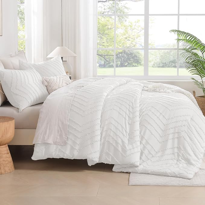 Andency White Comforter Full Size, Boho Soft Fluffy Warm Lightweight Bedding - Image 7
