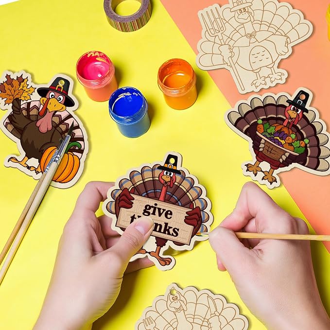 36PCS Wooden Thanksgiving Decoration Turkey Ornaments to Paint Thanksgiving - Image 3
