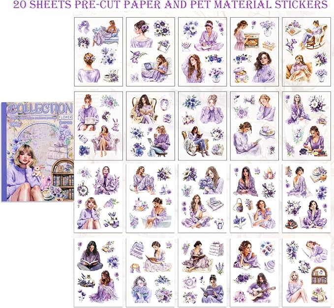 Scrapbooking Stickers 20 Sheets Pre-Cut 120 washi Stickers PET People Sticker - Image 3