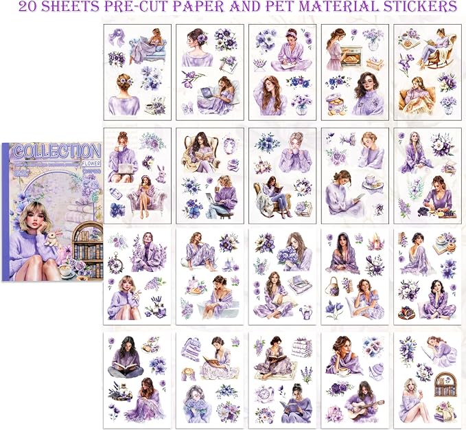 4 Book for Girls Scrapbooking Stickers Pre-Cut 480 washi Stickers PET People - Image 5