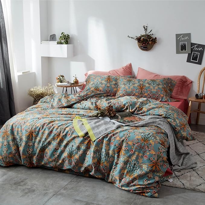 mixinni 3 Pieces Flower Duvet Cover Set 100% Natural Cotton Full Size Bedding - Image 2