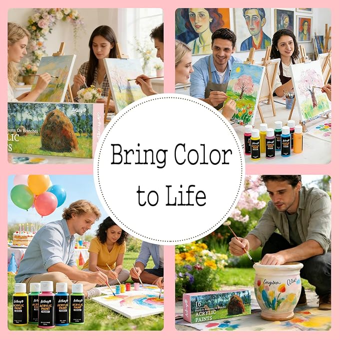 Artkey Acrylic Paint Set, 16 Colors 2 oz/59 ml Acrylic Paint Kit - Image 6