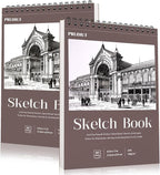 2 Pack Sketch Book 8.5×11 inch, Spiral Sketch Pad 50 Sheets Each, Acid-Free by Prudiut