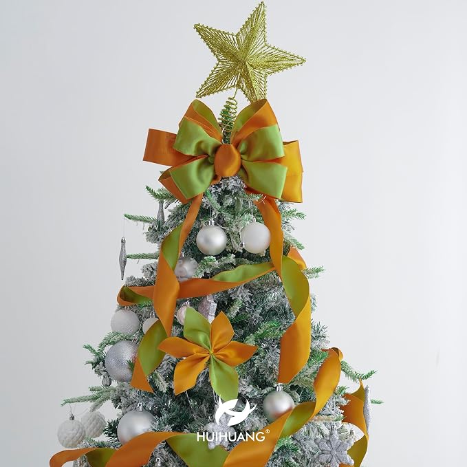 HUIHUANG 2.5 inch Moss Green and Orange Wired Satin Ribbon Double Face Wire - Image 3