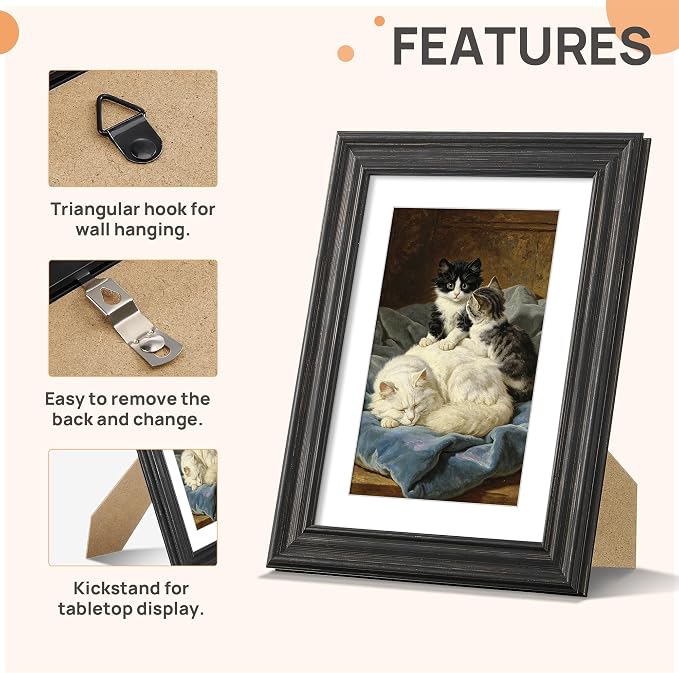 upsimples 5x7 Picture Frame, Vintage Frames Decor, Wall or Tabletop Display - Image 5