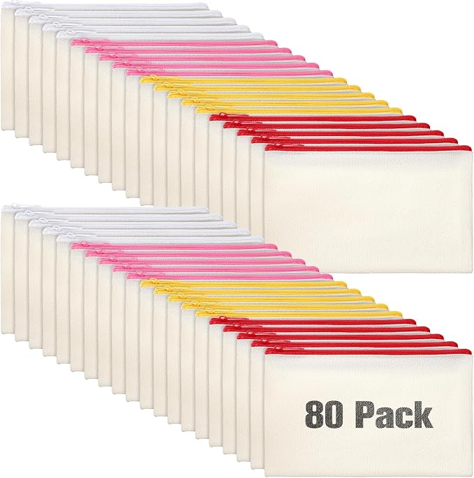 Reginary 80 Pack Canvas Zipper Makeup Bags Bulk Pencil Pouches Blank DIY Craft by Reginary
