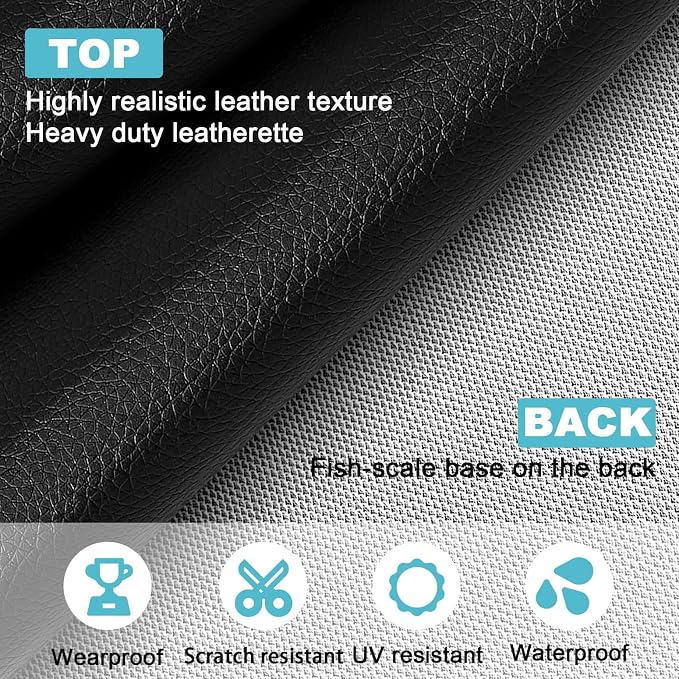 Black Faux Leather Fabric 39"×55" Lychee Grain Upholstery Vinyl - Image 2