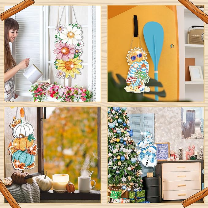 Cinnvoice 12 Pcs Summer Seasonal Diamond Art Hanging Ornament Kit - Image 2