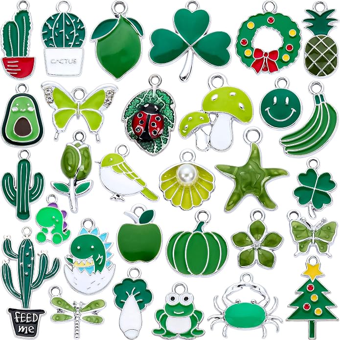 Silver-Tone Enamel Charms Set for DIY Jewelry Making by Anjulery