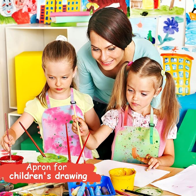 SATINIOR 3 Pack Kids Apron Rainbow Tie Dye Toddler Aprons - Image 4