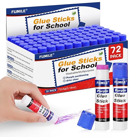 72 Pack Glue Sticks Bulk for Kids, Disappearing Purple Glue Sticks for by FUMILE