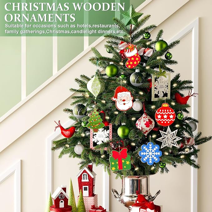 80PCS Wooden Christmas Ornaments to Paint, 10 Styles DIY Blank Unfinished - Image 2
