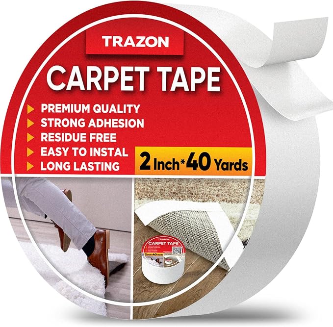 Trazon Carpet Tape Double Sided - 2 in / 120 Ft Tape Grippers by TrazonProducts