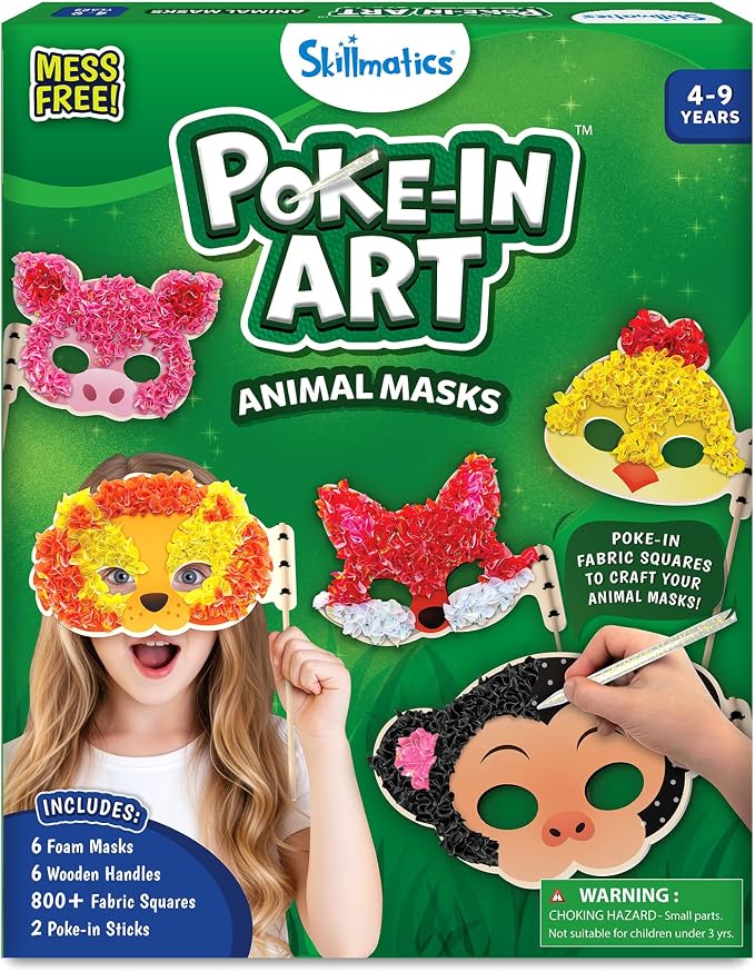 Skillmatics Poke-in Art – Animal Masks, Mess-Free DIY Wood Craft Kit | Fun by Skillmatics
