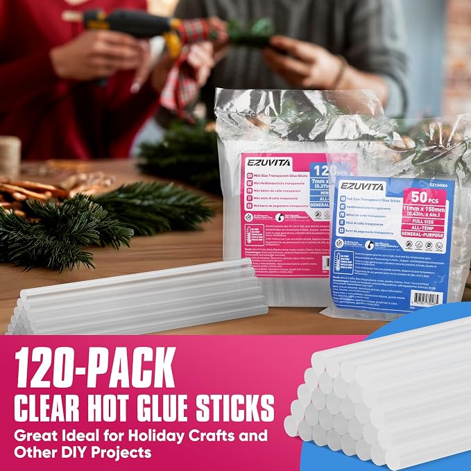 EZUVITA 120-Pack Mini Size Hot Glue Sticks, 0.27” Dia x 8” Long | Clear - Image 2
