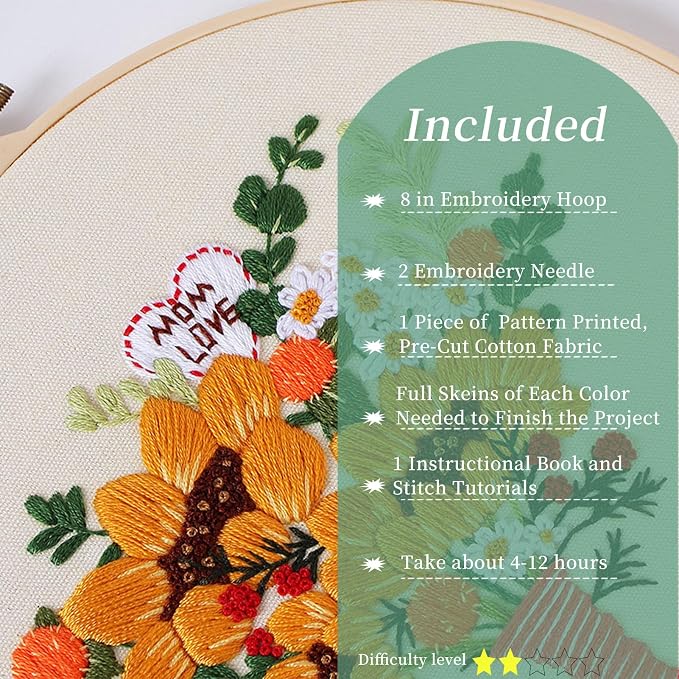 FONNUY Bouquet Flowers Embroidery Kit Love Mom - Image 2