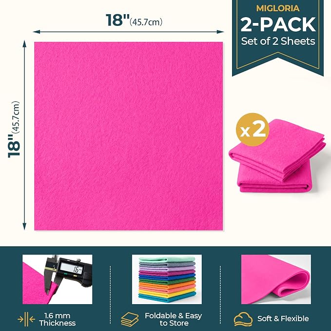 Felt Fabric Sheet 18 x 18 Inch, 1.6mm Thick | Soft and Flexible Nonwoven - Image 2