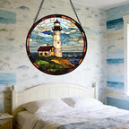 DASTOLL Stained Glass Window Hanging, Ocean Lighthouse Sun Catchers Glass Panel - Image 5