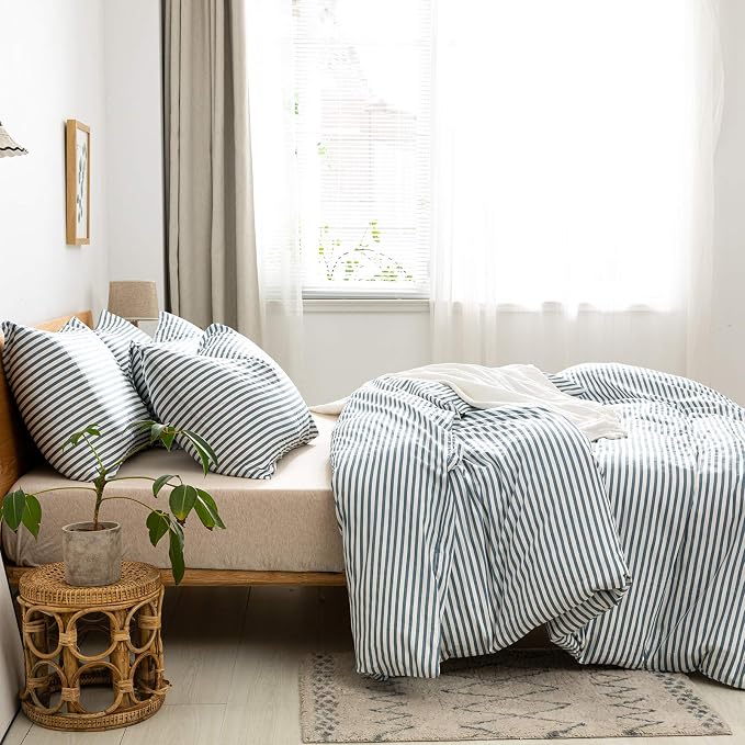 JELLYMONI 100% Natural Cotton 2pcs Striped Duvet Cover Sets, - Image 2