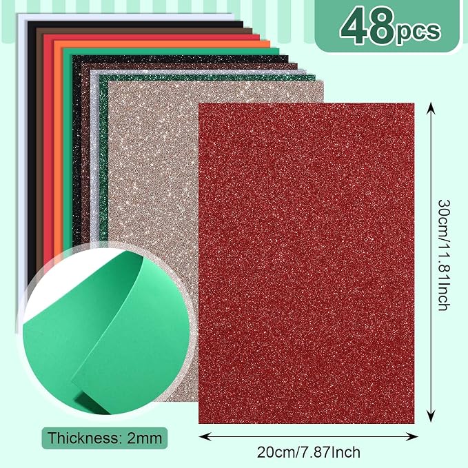 Feifeiya 48 Pack Glitter Foam Sheets Craft, 8 x 12 Inch Assorted Colors - Image 2