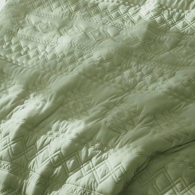 WDCOZY Boho Sage Green Quilts Queen Size Bedding Sets - Image 5
