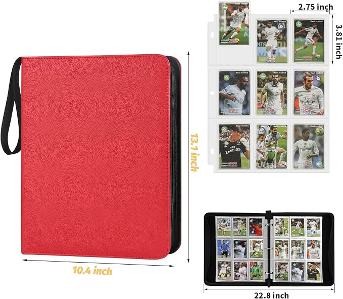 GERMUN 3 Ring 9 Pocket Zipper Card Binder, 720 Double Sided Standard PU Trading - Image 2