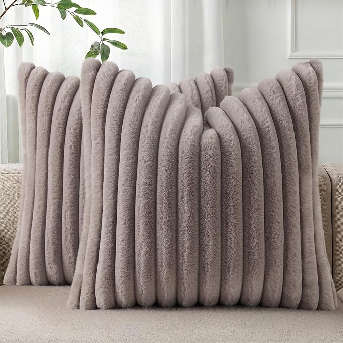 Pallene Faux Fur Plush Throw Pillow Covers 24x24 Set of 2, Luxury Soft Fluffy by PALLENE