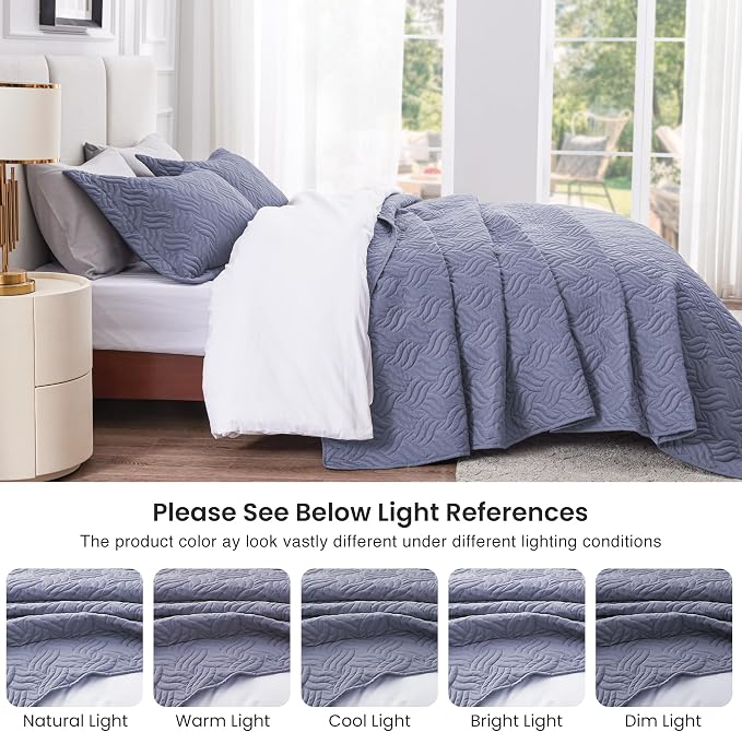 Love's cabin King Size Quilt Bedding Set Bluish Grey Bedspreads - Image 5