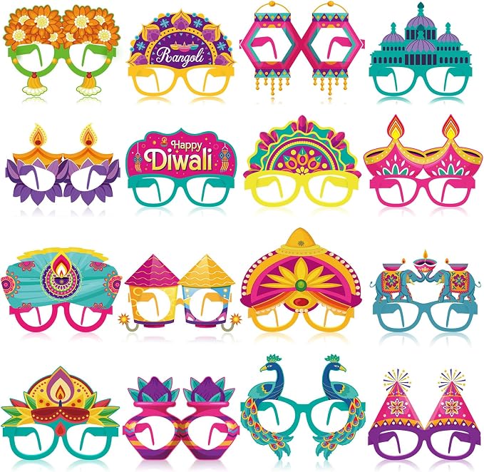 Pajean 32 Pcs Diwali Decorations Happy Diwali Eyeglasses Paper Glasses Frame by Pajean