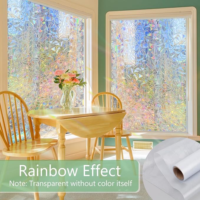 HIDBEA Window Privacy Film Static Clings, Rainbow Window Film, 3D Decals - Image 2