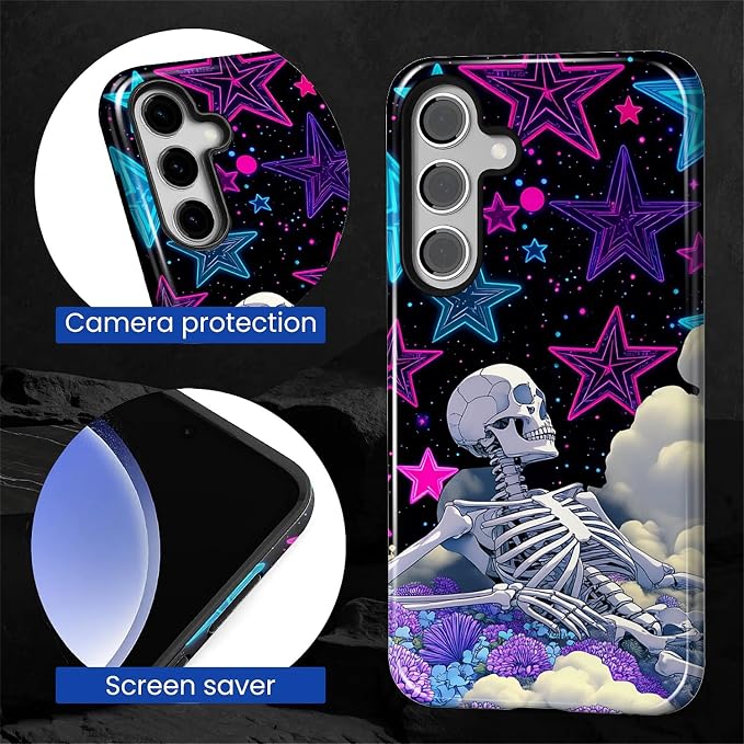for Samsung Galaxy S24 FE Case, Skull Star Collage Pattern Glossy 2 in 1 - Image 6