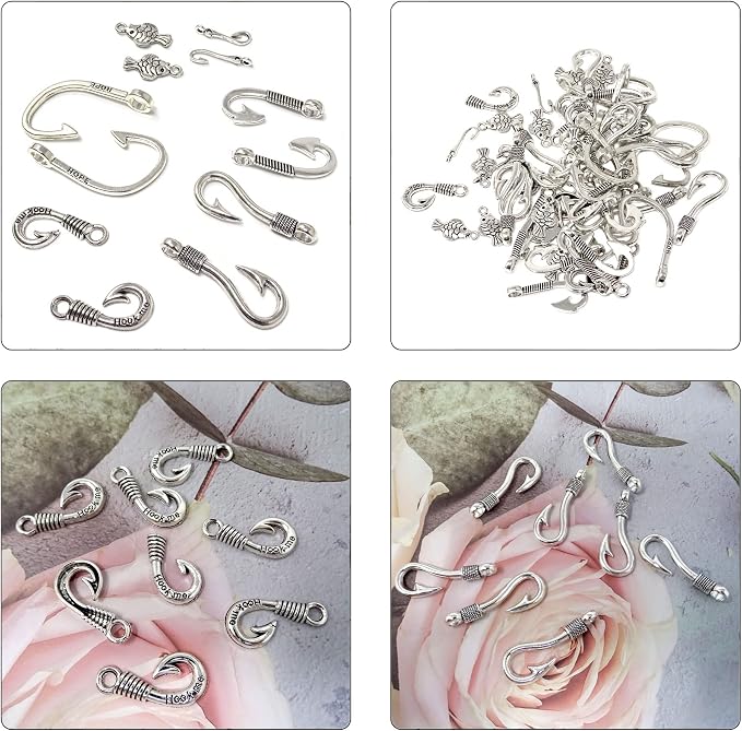 Honbay 60PCS Alloy Fish Hook Double Sided Fish Charms Pendant Fishing Jewelry - Image 4