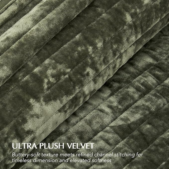 EVERGRACE Velvet Quilt Set King Size, Luxurious Soft Striped Channel Bedding Set - Image 4