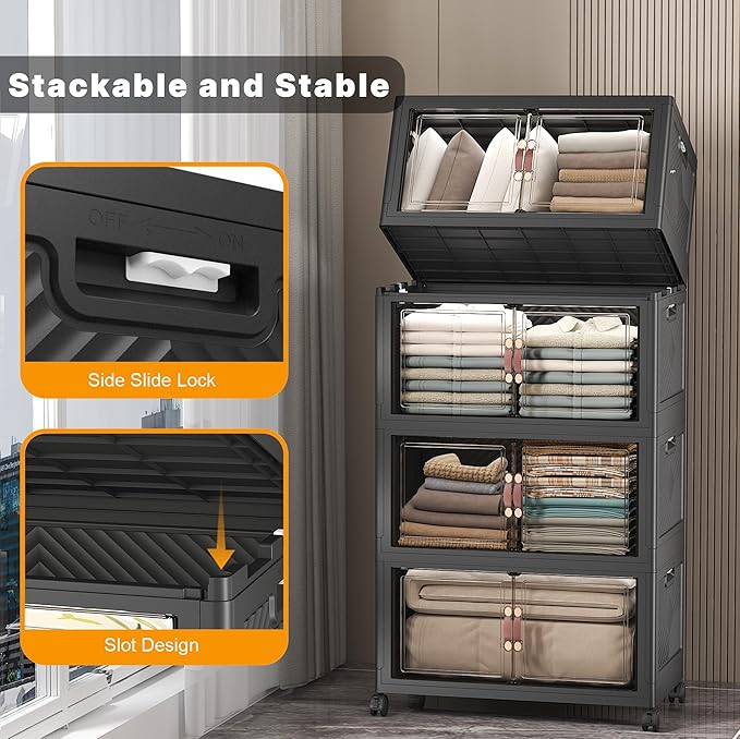 UAMFURI Stackable Storage Bins, 480QT Collapsible Drawers - Image 3