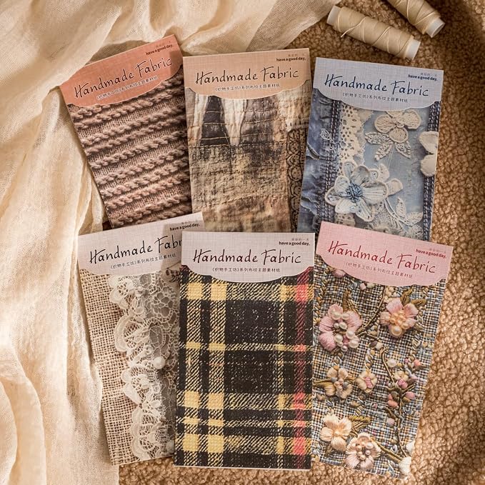180 Sheets Vintage Fabric Texture Scrapbook Paper, 3.1x5.5 Aesthetic Lace & by Unknown